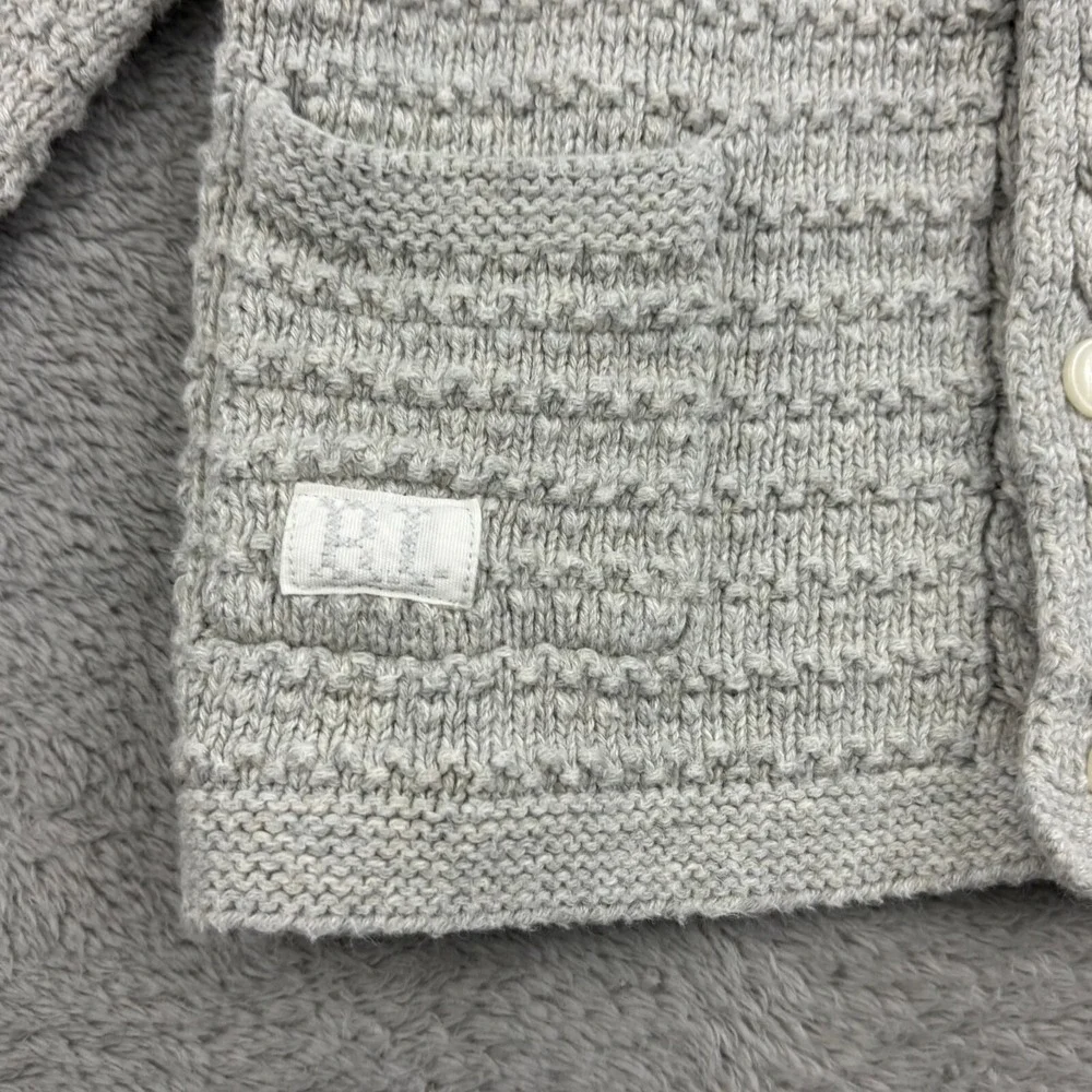Ralph Lauren Bear Ear Hooded Cardigan Sweater Unisex 18M Baby‎ Gray Cotton Logo